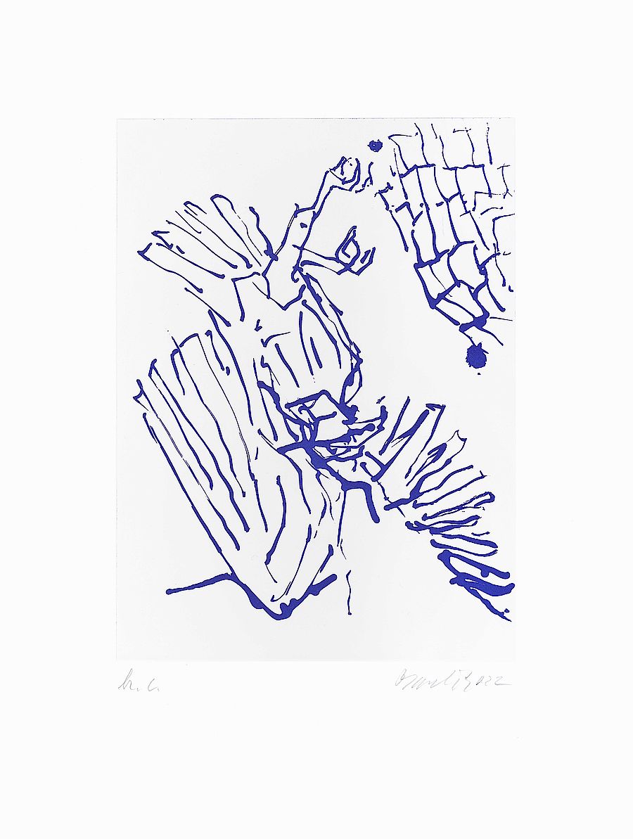 Korff Stiftung - Georg Baselitz - Grafiken - Adler mit Stein (blau)